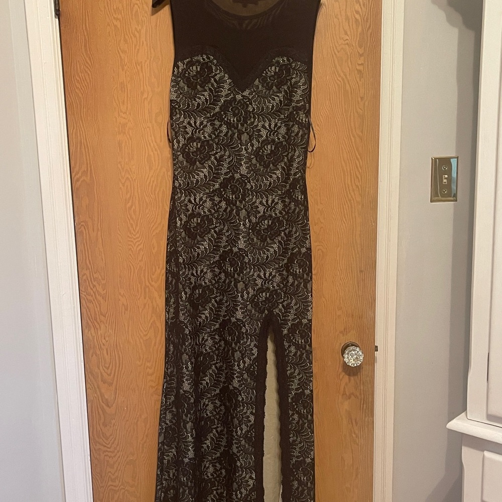 Black Lace Slit Dress